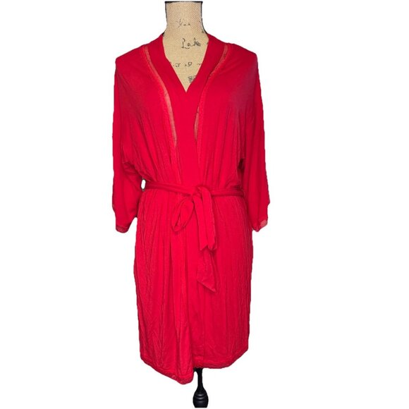 VICTORIA’S SECRET Red Hot Robe Lace Accents Loungewear Romantic Sexy XS/S - Picture 1 of 6
